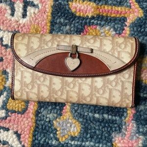 Christian Dior Coated Canvas & Leather Heart Charm Long Designer Wallet